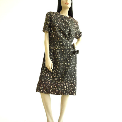 Vintage Brown Block Print Sheath Dress
