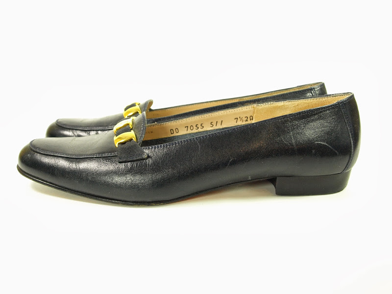 Vintage Shoes | Vintage Ferragamo Navy Leather Loafer Shoe