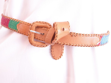 Vintage 1970's/80's Aztec Guatemalan Woven Leather Belt