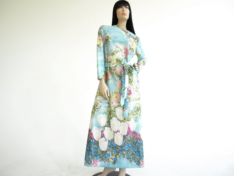 Vintage Dress | Vintage 1960's/1970's Lady Carol Water Color Floral Maxi  Dress