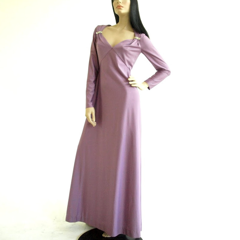 Vintage Dress | Vintage 1970's Eva Gabor Lilac Maxi Dress