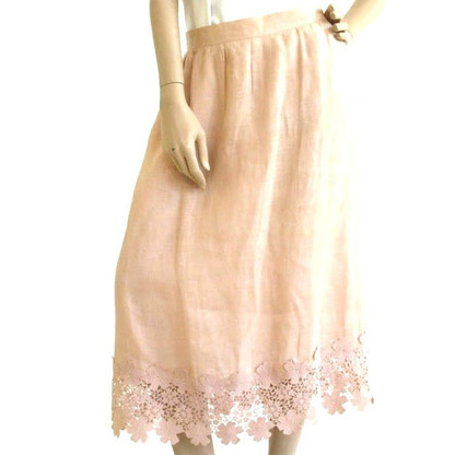 Vintage 1970's Pink Linen Floral Rosette Skirt