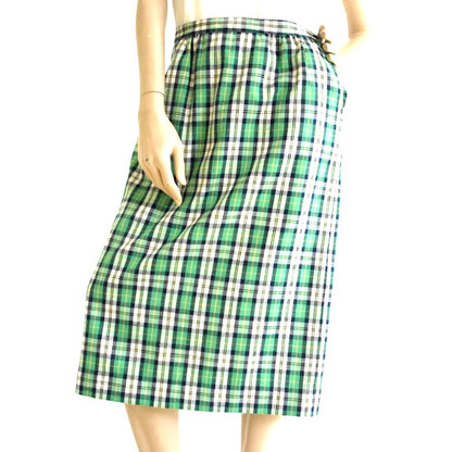 Vintage 1970's Pendleton - Green Preppy Plaid Midi Skirt