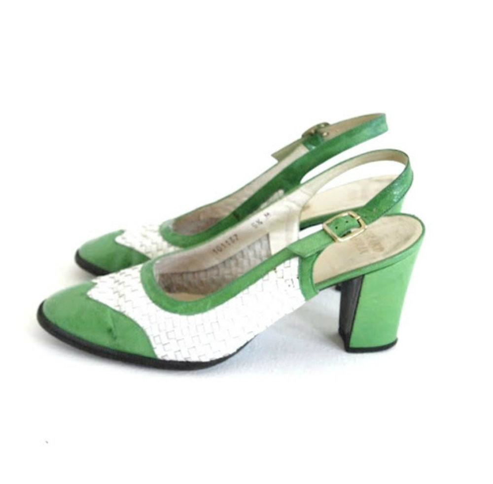 green sling back shoes