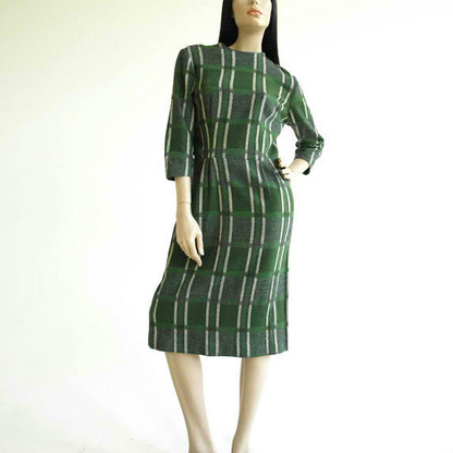 1950s dress, wool, plaid