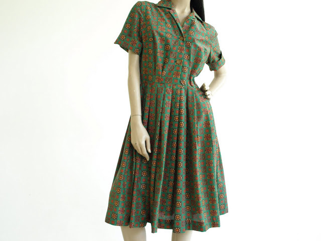 1950s Dress | Vintage Green Shirtdress