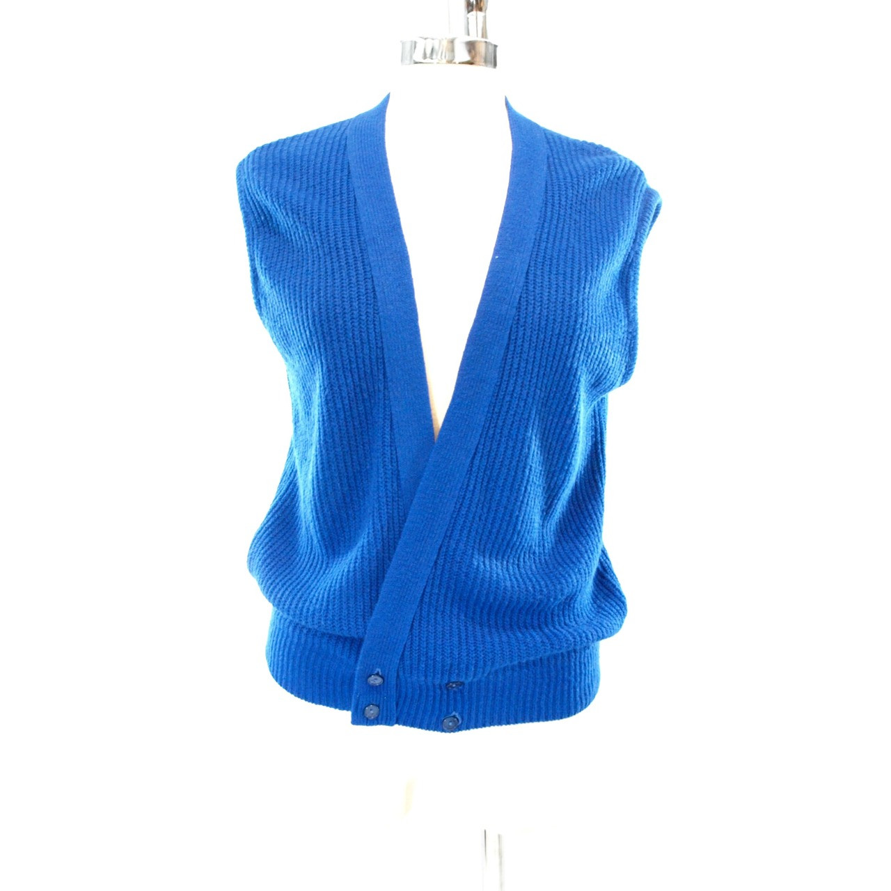 BLUE SWEATER VEST. 1980s Cardigan Vest. Size Medium.