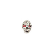 Skull Rhodium Plated Copper Bead with Cubic Zirconias (red eye) 13mm