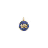 Charm Lotus on Blue 14mm with CZ Gold Plated - each(57797)