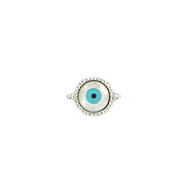 Evil Eye Rhodium Plated Copper Connector Mother Of Pearl with Cubic Zirconias 13mm