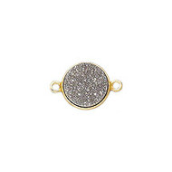 Connector Druzy Grey 11mm Round Bezel Vermeil - each (55021)