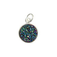 Pendant Druzy Teal Dyed 8mm Round Bezel Sterling Silver - each(56242)