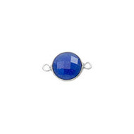 Connector Sapphire Dyed 6mm Round Bezel Sterling Silver - each(58025)