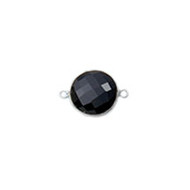 Connector Onyx Black 6mm Round Bezel Sterling Silver - each(56245)