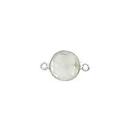 Connector Quartz Clear 6mm Round Bezel Sterling Silver - each(56230)