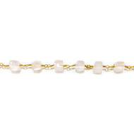 Vermeil Beaded Chain with Facetted Rose Quartz Cubes 6mm - per foot