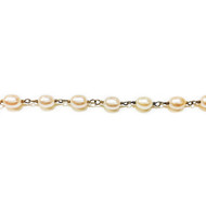 Vermeil Beaded Chain with Peach-Coloured Rice Pearls 6x8mm - per foot