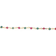 Vermeil chain with Ruby and Emerald Beads - per foot