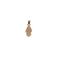 Hamsa Pendant with Bail 7.5mm x 18.5mm CZ  Pave Rose Gold Plated Copper - each(63258)