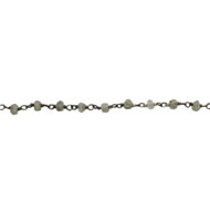 Bead Chain - Labradorite 3-3.5mm Faceted Rondelle Oxidized Sterling Silver Wire -by the foot(65338)