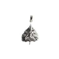 Buddha on Lotus Leaf Pendant 32x25mm with Bail Pewter Silver Plated - each