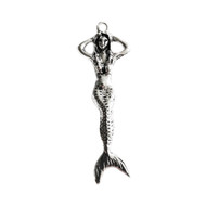 Mermaid Pendant 62 x 18mm Silver Plated Pewter  - each