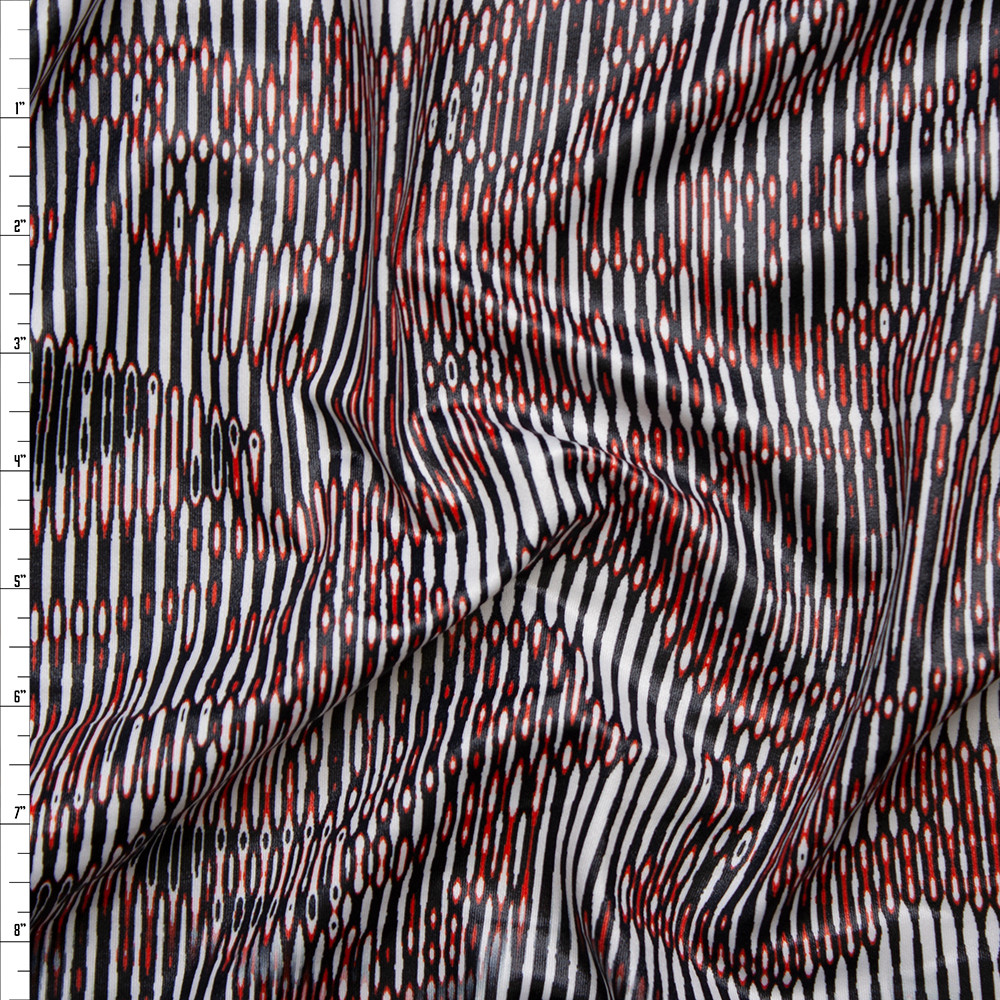 cali fabrics black white and red glossy abstract nylon lycra