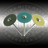 Green, Blue and Yellow CeraGloss rubber diamond wheels for shaping and sharpening gravers.