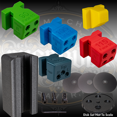 General Use Graver Slide Fixture System for Shaping and Sharpening Gravers.  Shown with all options.
