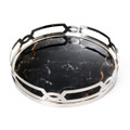 Black-Marble Matzah Tray-Stainless Steel Round (P-X4260)