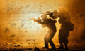 Soldiers with Guns By The Kotel- 20" x 40" White Frame (J882)