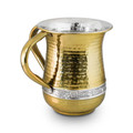 Stainless Steel Washcup-Gold Hammered with Silver Jerusalem Design (WC-X5383C)