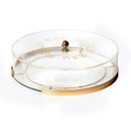 Glass Round Matzah Box-Acrylic Lid-Gold Frame 14"x4.5" (P-X5400M)