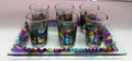 Glass Set 6 Cups & Tray Colored Jerusalem Design (5837)
