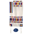Yair emanuel Raw Silk Appliqued Stripes Tallit  - Multicolor TRA-1