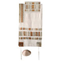 Yair emanuel Raw Silk Appliqued Stripes Tallit  - Gold TRA-2