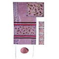 Yair emanuel Embroidered Raw Silk Tallit  - The Matriarchs embroidered pink TFA-10