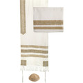 Embroidered Stripes Tallit - White / Gold (EM-TAD1G)