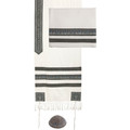 Embroidered Stripes Tallit - White / Grey (EM-TAD1GR)