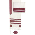 Embroidered Stripes Tallit - White / Maroon (EM-TAD1M)