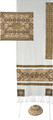 Embroidered Raw Silk Tallit - Magen David Rainbow Gold (EM-TAH1G)