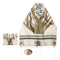 Yair emanuel Embroidered Raw Silk Tallit  - Tree of life TFA-2