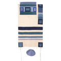 Yair emanuel Raw Silk Tallit with stripes - Blue  TRS-7