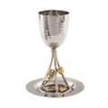 Hammered Kiddush Cup & Tray Branch Stem-Pomegranate (EM-CUW1)