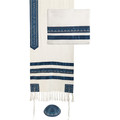 EM-TAD1B -Embroidered Stripes Tallit - White / Blue