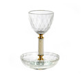 Crystal Kiddush Cup w/ Gold Accent & Tray(KC-X870ZB)