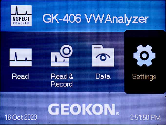GK-406 “Settings” screenshot.