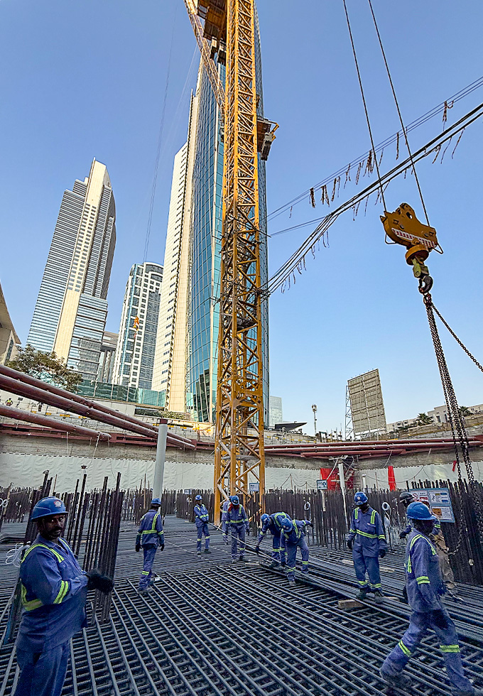Photo of construction activity at the Burj Azizi project.