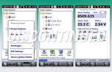 Application Menu, Data Collection and Datalogging and Monitoring screens (left to right).