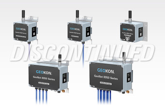 The Model 8950 Series includes the Satellite Addressable Data Logger, Satellite VW Data Logger and Satellite Tilt Logger (top, left to right),  and the 4- and 8-channel Satellite VW Data Loggers (bottom, left to right)  (this product has been discontinued).